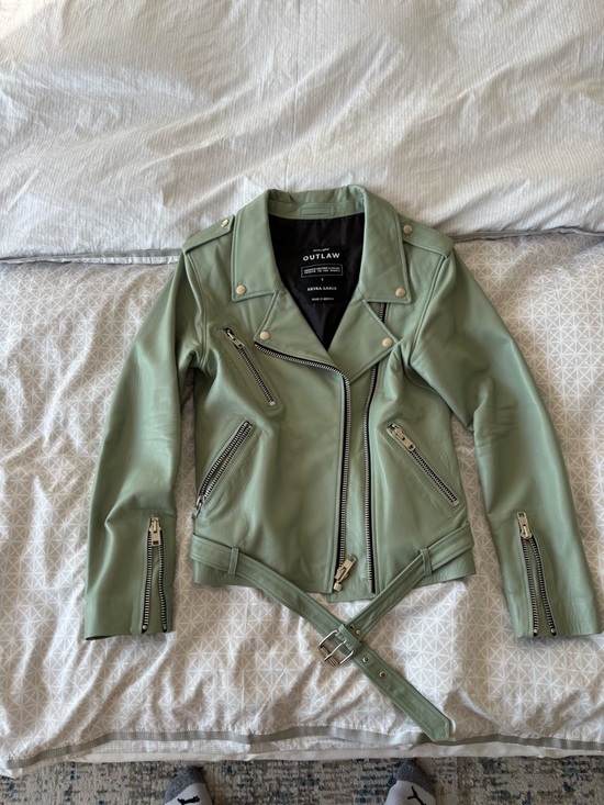 Outlaw Jackets & Blazers - OUTLAW Mint Green Genuine Leather Moto Jacket - handmade in Mexico - fits L